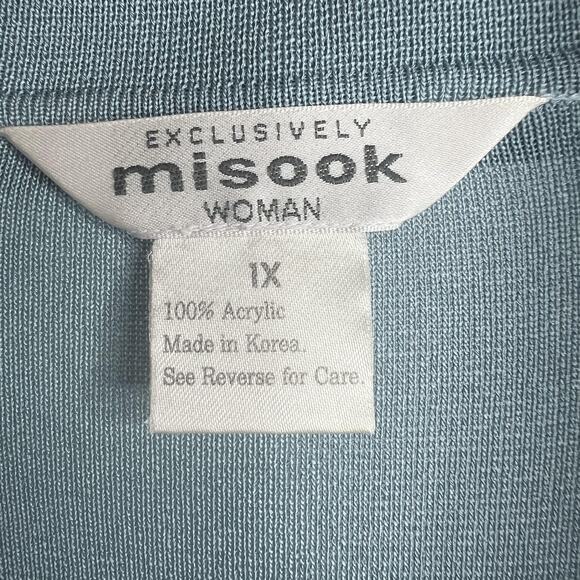 Misook Sweater Womens 1X Blue Open Front Cardigan Contrast Trim Long Sleeve - Picture 3 of 12